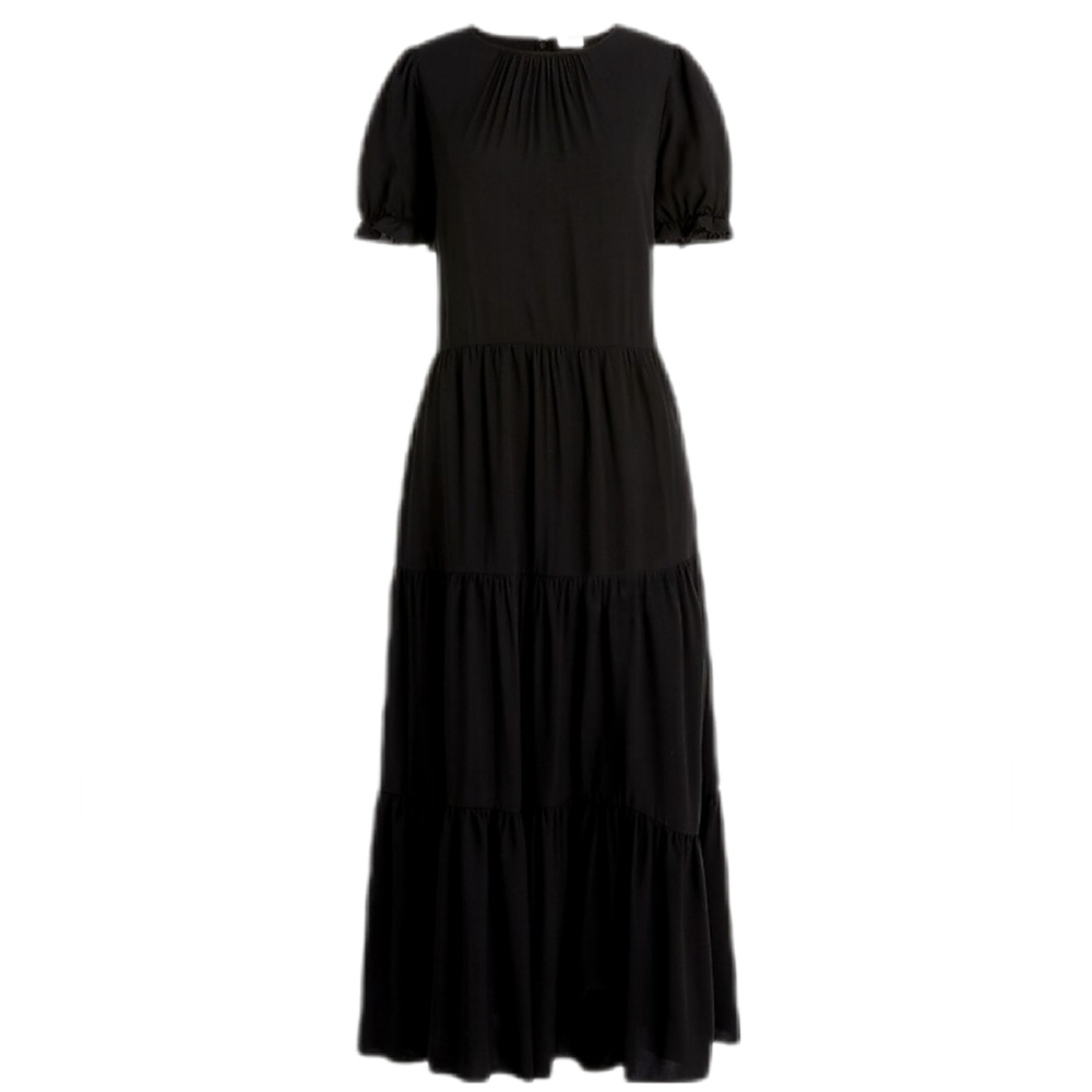 J Crew Factory Elegant Puffed Sleeve Tiered Black Maxi Dress Size M